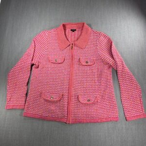 Talbots Cardigan Sweater Women 1X Pink Orange Metallic Knit Zip Front Jacket